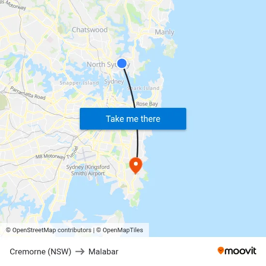 Cremorne (NSW) to Malabar map