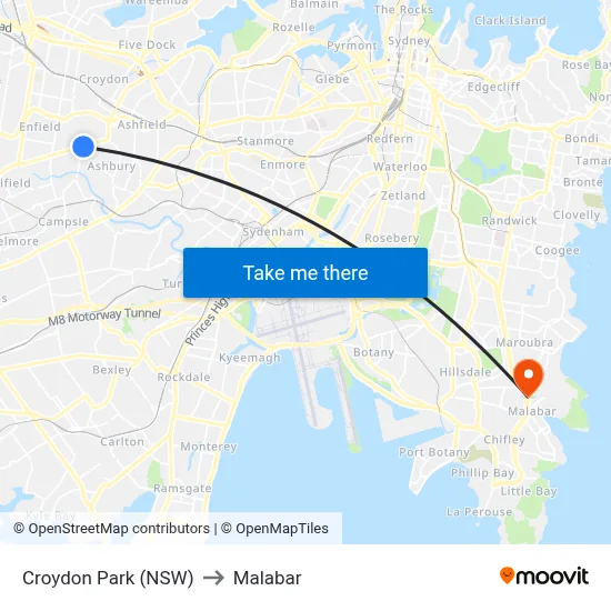 Croydon Park (NSW) to Malabar map