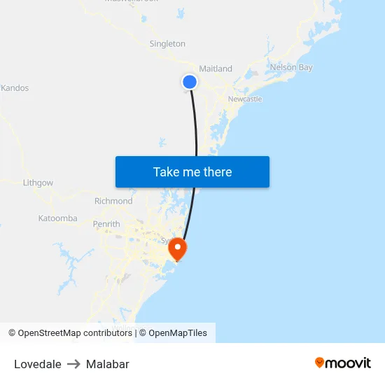 Lovedale to Malabar map