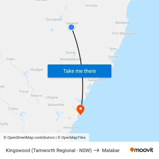 Kingswood (Tamworth Regional - NSW) to Malabar map