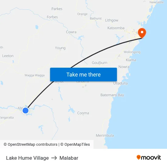 Lake Hume Village to Malabar map