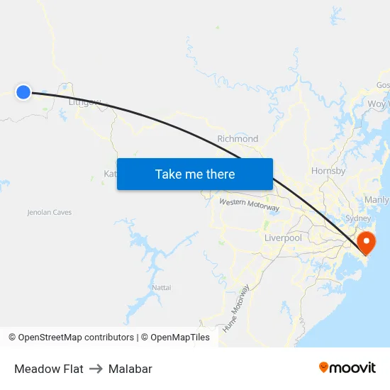 Meadow Flat to Malabar map