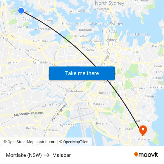 Mortlake (NSW) to Malabar map