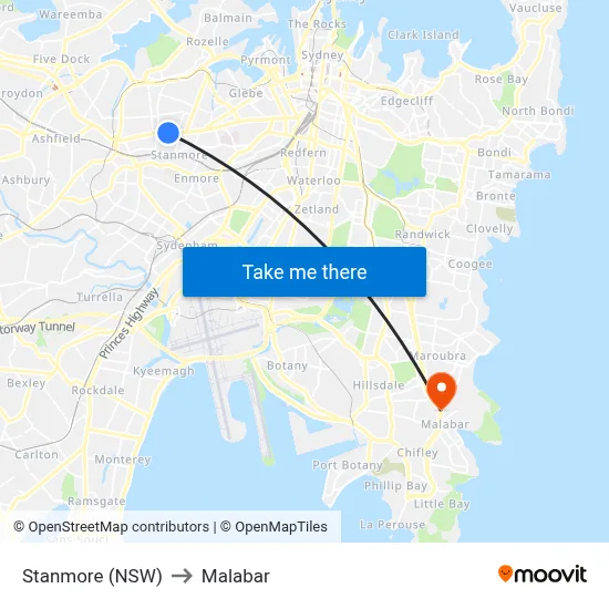 Stanmore (NSW) to Malabar map