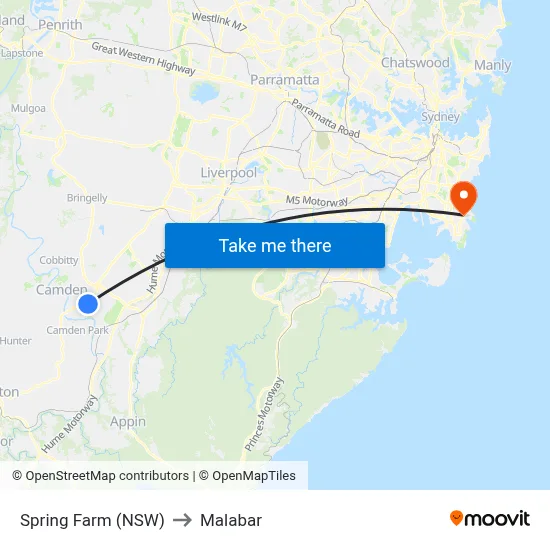 Spring Farm (NSW) to Malabar map