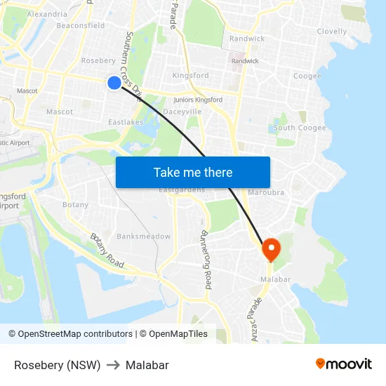 Rosebery (NSW) to Malabar map