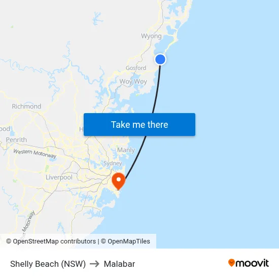 Shelly Beach (NSW) to Malabar map