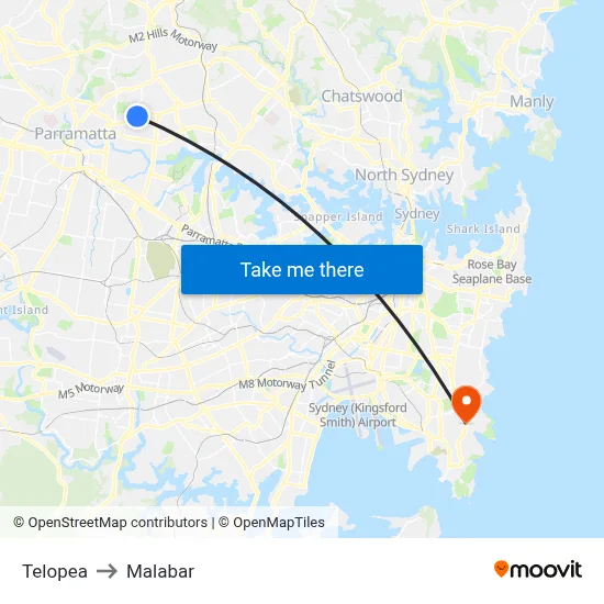 Telopea to Malabar map
