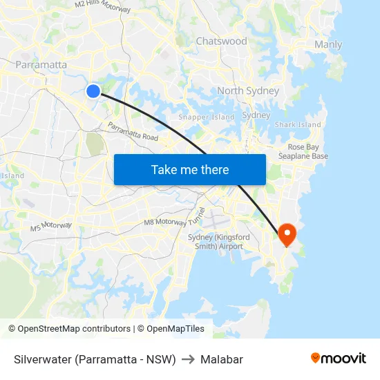 Silverwater (Parramatta - NSW) to Malabar map