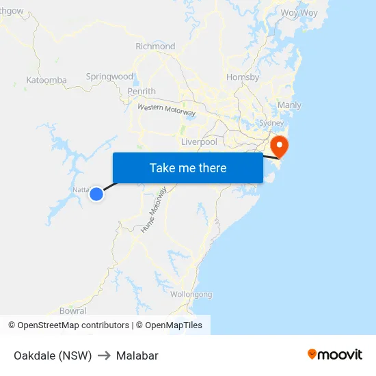 Oakdale (NSW) to Malabar map