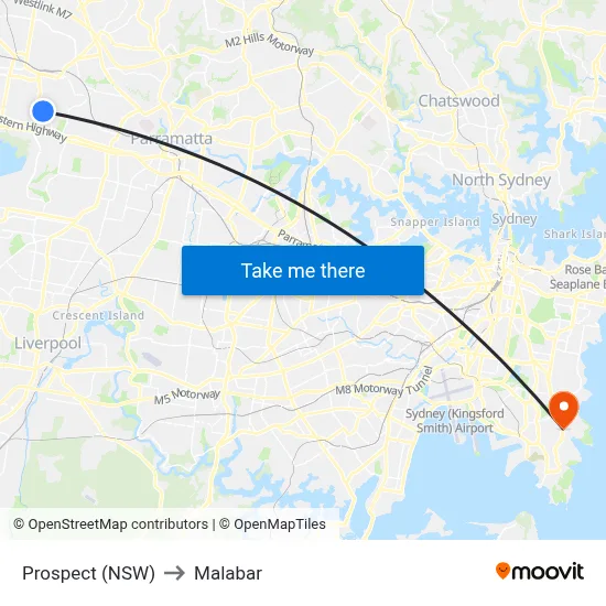 Prospect (NSW) to Malabar map