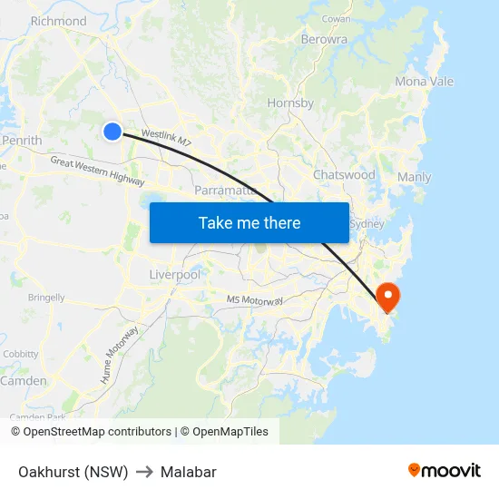 Oakhurst (NSW) to Malabar map