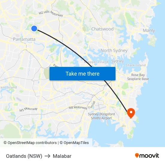 Oatlands (NSW) to Malabar map