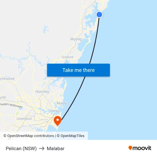 Pelican (NSW) to Malabar map