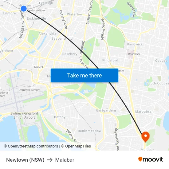 Newtown (NSW) to Malabar map