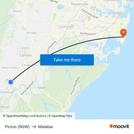 Picton (NSW) to Malabar map