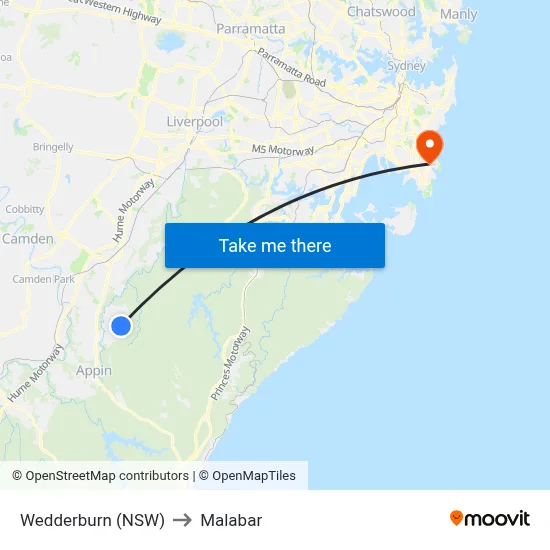 Wedderburn (NSW) to Malabar map