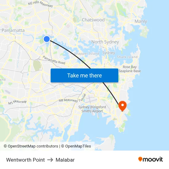 Wentworth Point to Malabar map