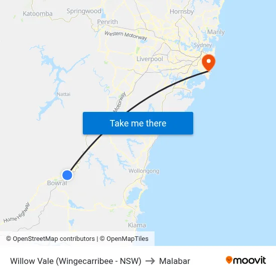 Willow Vale (Wingecarribee - NSW) to Malabar map