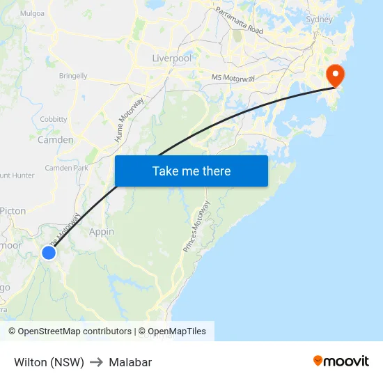 Wilton (NSW) to Malabar map