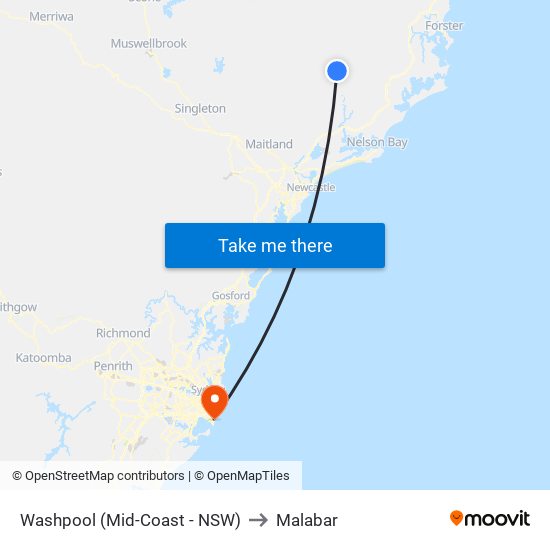 Washpool (Mid-Coast - NSW) to Malabar map