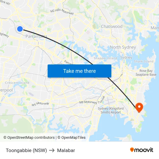 Toongabbie (NSW) to Malabar map