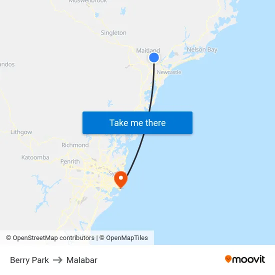 Berry Park to Malabar map