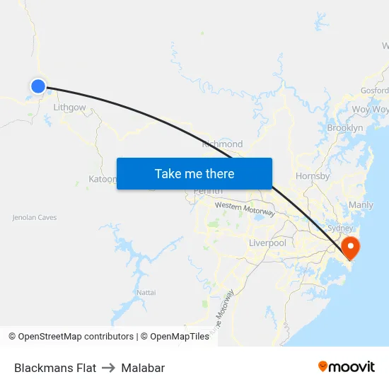 Blackmans Flat to Malabar map