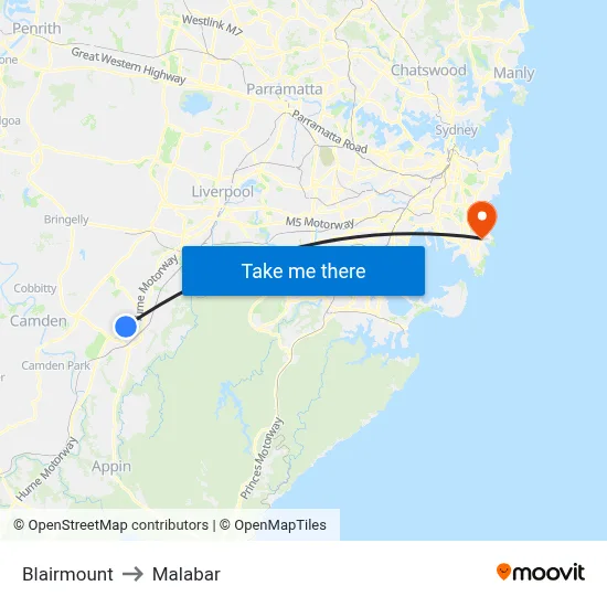 Blairmount to Malabar map