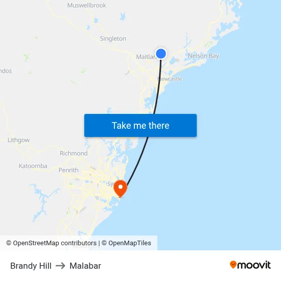 Brandy Hill to Malabar map