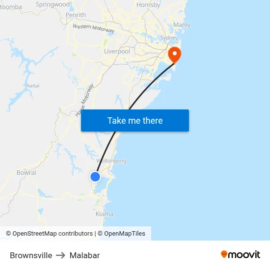 Brownsville to Malabar map