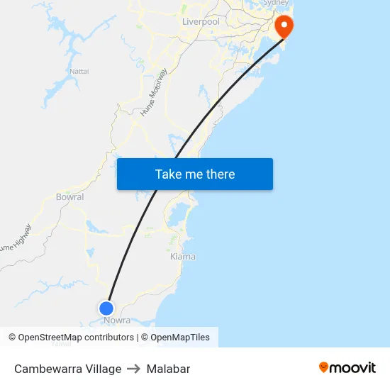 Cambewarra Village to Malabar map