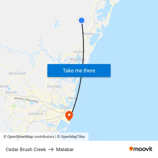 Cedar Brush Creek to Malabar map