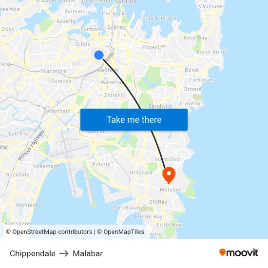 Chippendale to Malabar map