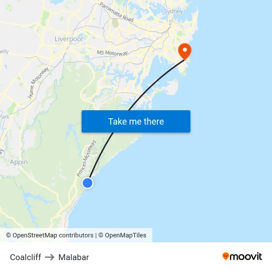 Coalcliff to Malabar map