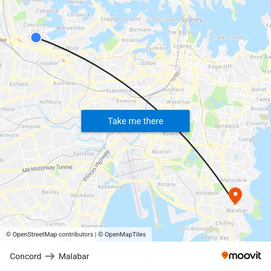 Concord to Malabar map
