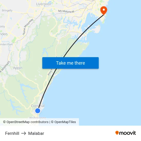 Fernhill to Malabar map