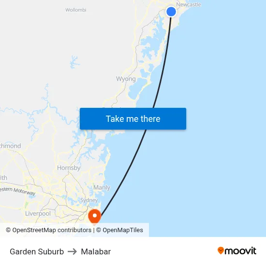 Garden Suburb to Malabar map