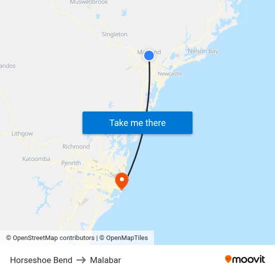 Horseshoe Bend to Malabar map