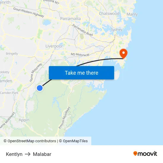 Kentlyn to Malabar map