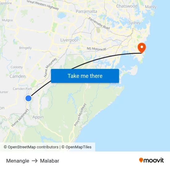 Menangle to Malabar map