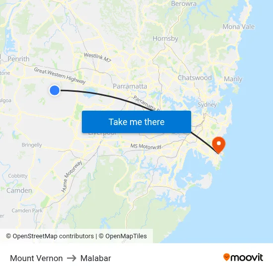 Mount Vernon to Malabar map