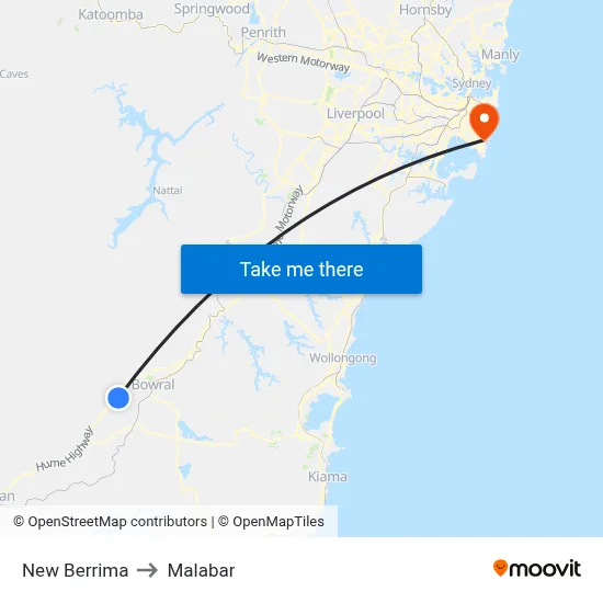 New Berrima to Malabar map