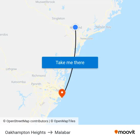 Oakhampton Heights to Malabar map