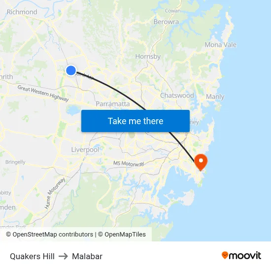 Quakers Hill to Malabar map