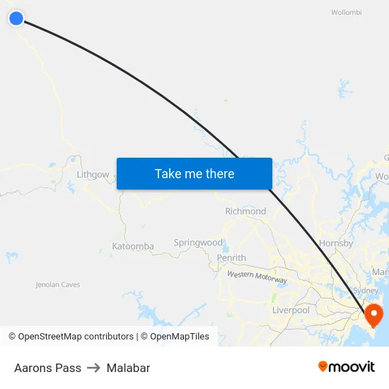 Aarons Pass to Malabar map