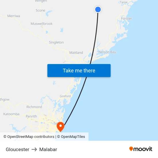 Gloucester to Malabar map