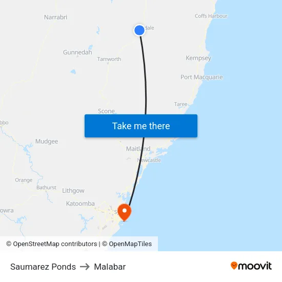 Saumarez Ponds to Malabar map