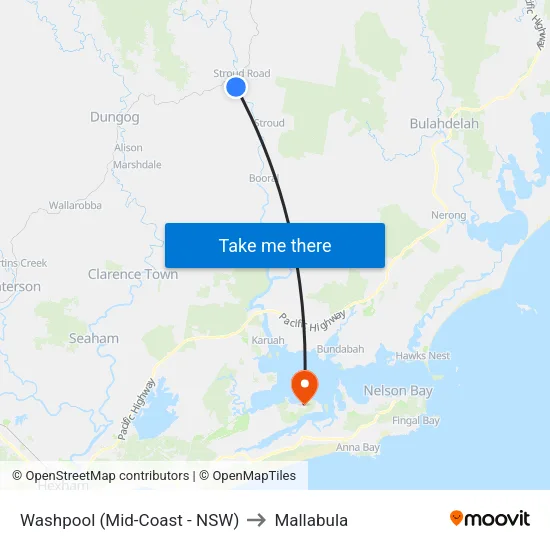 Washpool (Mid-Coast - NSW) to Mallabula map