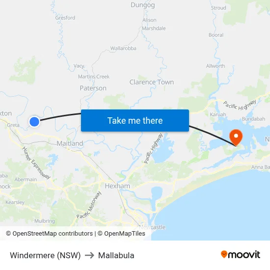 Windermere (NSW) to Mallabula map